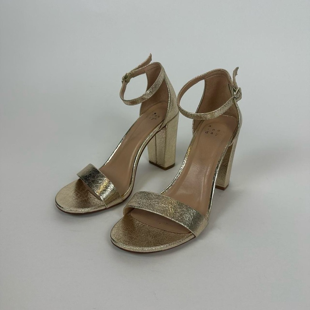gold strappy block heel